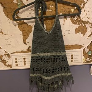 Grey crochet halter top